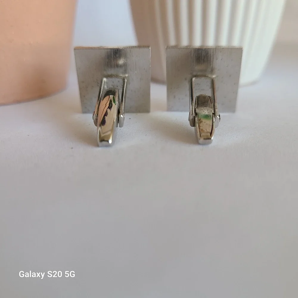 Men's Silver Tone Square‎ Cufflinks Patterned Textured Design Classic